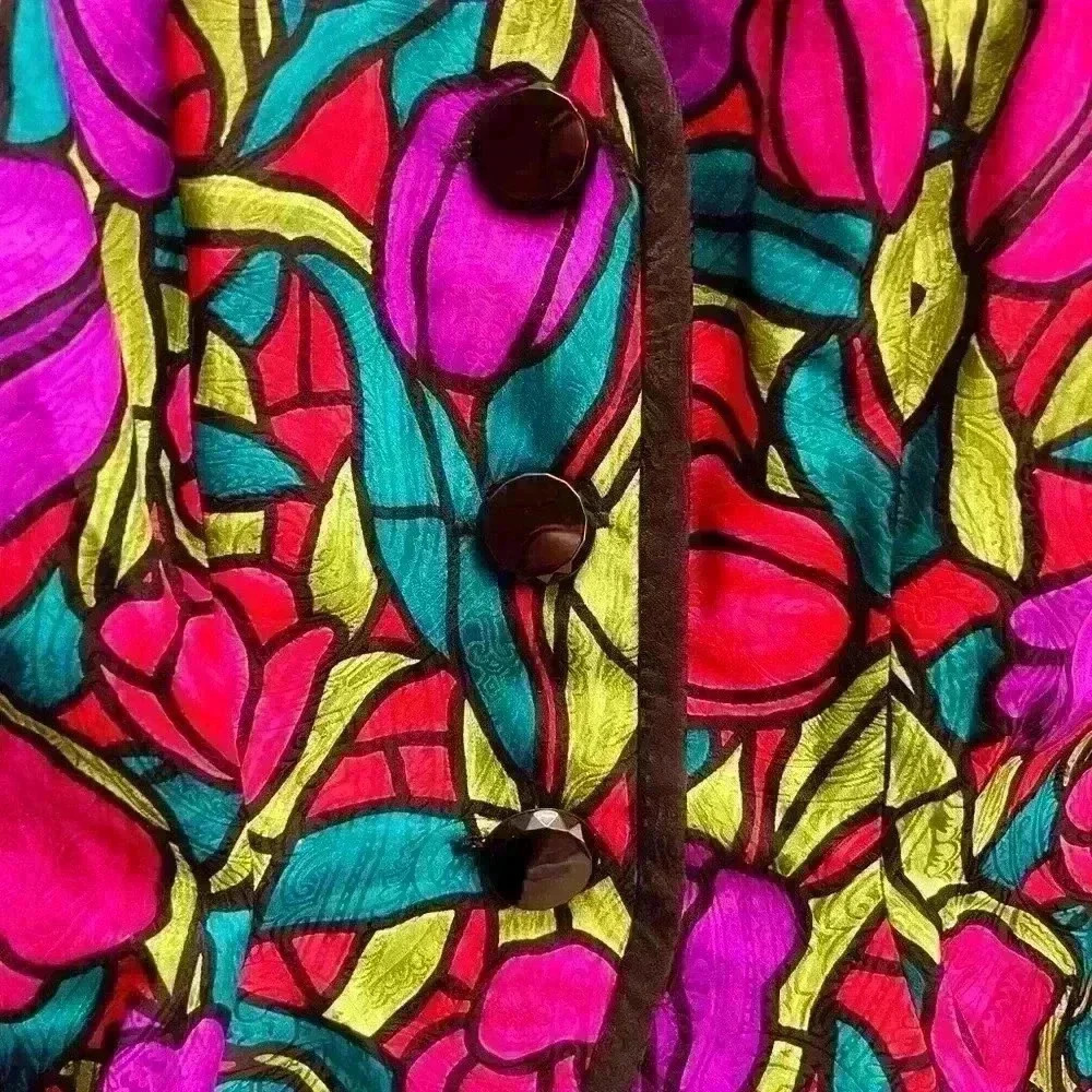 100% Silk Vintage Bright Floral Peplum Blazer Jacket, Size 4 - Picture 2 of 6
